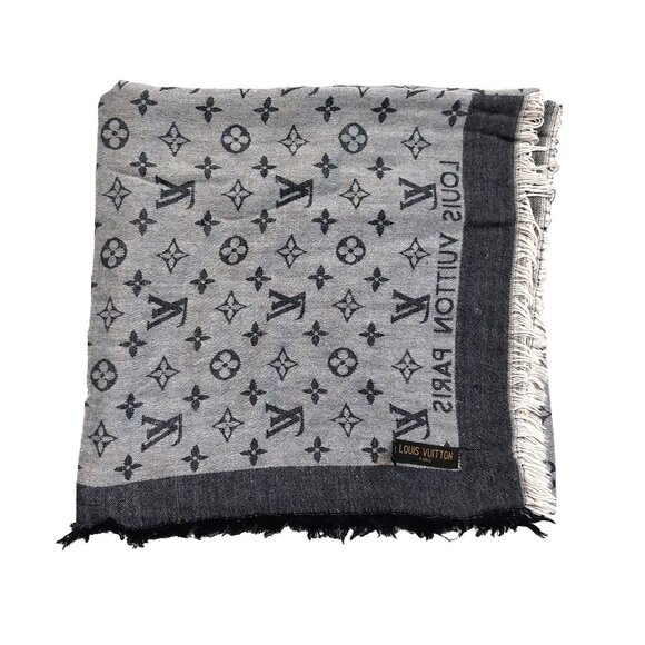 LOUIS VUITTON LV Monogram Charcoal Gray & Heather Gray Scarf Shawl Wrap - Picture 2 of 16